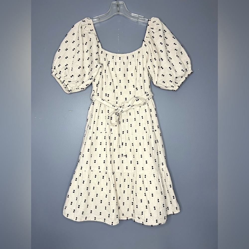Sim & Sam Dress Womens S Puff Tiered Babydoll Mini Milkmaid Natural Cotton Linen